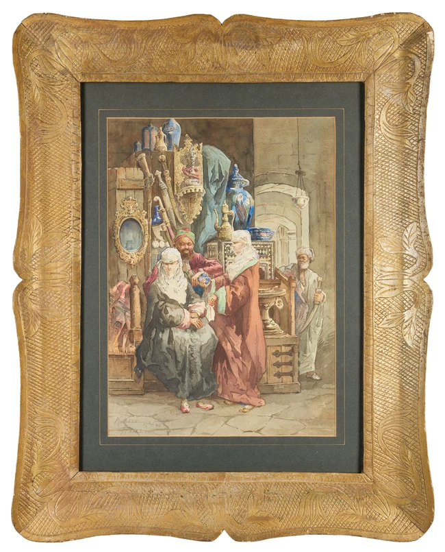 Jozef Pavlikiewicz (Polish, 1894-1930),The Grand Bazaar in Constantinople 
Watercolour on paper,...
