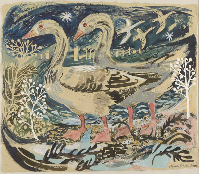 
	
		Mark Hearld, 
		British b.1974 - 
		 
		Two geese, 2008; 
		 
		watercolour, gouache,...