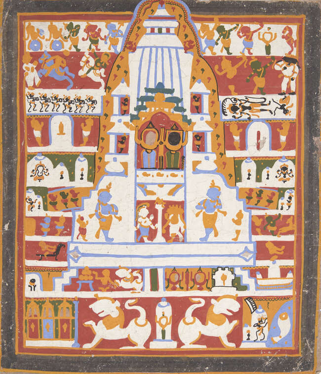 
	
		The Jagannath triad in the Puri temple(paicha mathra), Puri, 20th century, unfinished...