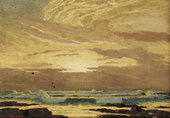 
	
		Thomas Adolphus Falcon RBA,
		British 1872-1944-
		 
		December sunset;
		 
		oil...