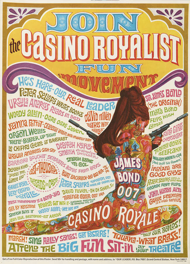 
	
		James Bond, Casino Royale (1967), a film poster poster, 76 x 101.5cm, together with a...