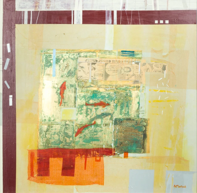 Sandy McIntosh RSW, Scottish b.1971 - Temple Courtyard Pool; mixed media on board, signed...