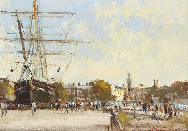
	
		Matthew Alexander,
		British b.1953- 
		Greenwich, The Cutty Sark, 1998; 
		oil on board,...
