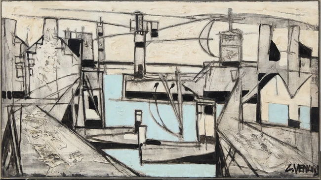 Claude Venard, French 1913-1999 - Le Port, c.1955; oil on canvas, signed lower right 'C.Venard',...