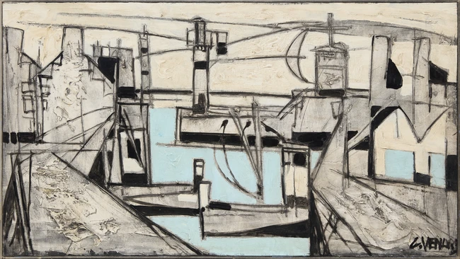 Claude Venard, French 1913-1999 - Le Port, c.1955; oil on canvas, signed lower right 'C.Venard',...
