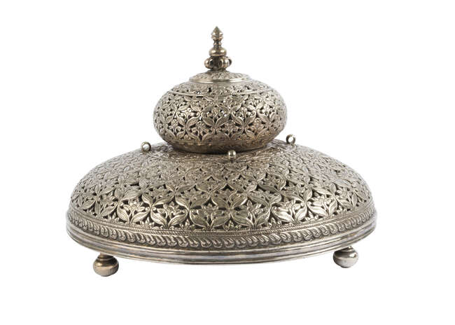 
	
		A large openwork silver incense burner, India, 19th-20th century, lead-lined, of circular...