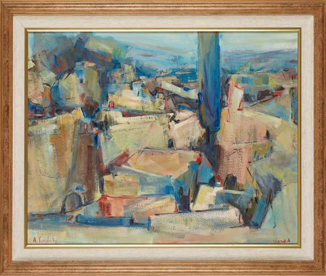 To Be Sold with No Reserve: Arie Tsarfaty, Bulgarian/Israeli b.1935 - Townscape; oil on...
