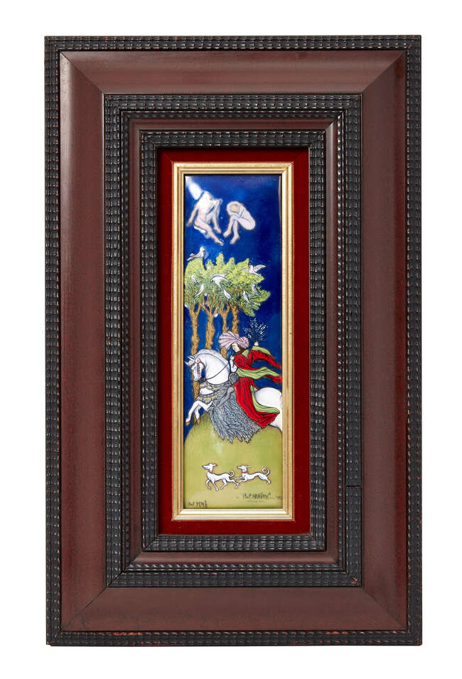 
	
		Paul Buforn, a French enamel panel &#39;Chevalier du mois de Mai&#39;
		1990, signed and dated,...