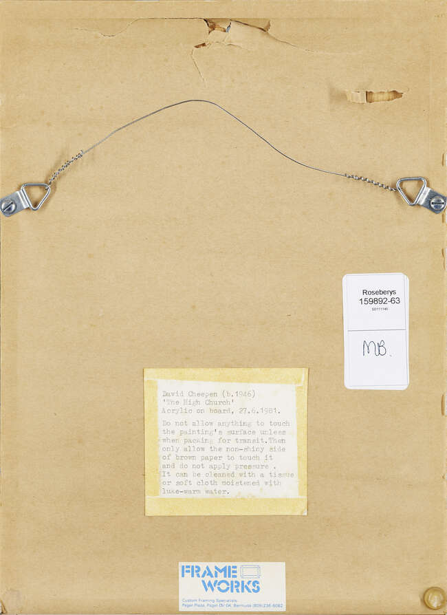 
	
		David Cheepen, 
		British 1946-2016 - 
		 
		The High Church, 1981; 
		 
		acrylic on...