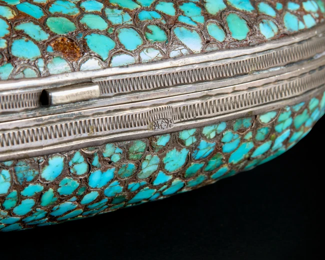 A turquoise inlaid cigarette case, Bukhara, Uzbekistan and St Petersburg, 1899-1908, Assay...