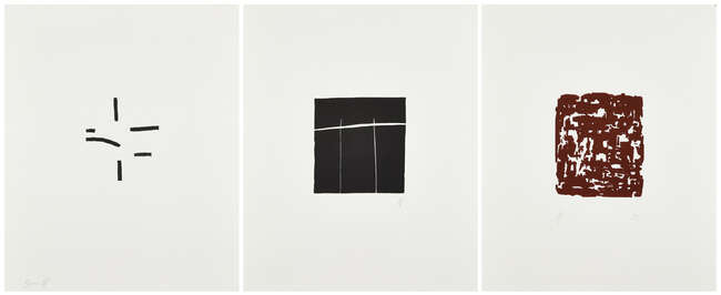 
	
		Brian Blow, 
		British 1931-2009- 
		 
		Untitled (3 works); 
		 
		three linocuts...