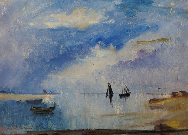 
	
		Robert Dumont-Smith, 
		British 1908-1994- 
		 
		Boats in an Estuary; 
		 
		