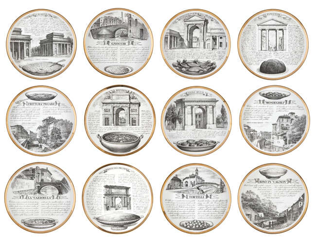 
	
		Piero Fornasetti (1913-1988), a set of twelve plates
		c.1960-70, marks to base
		A...