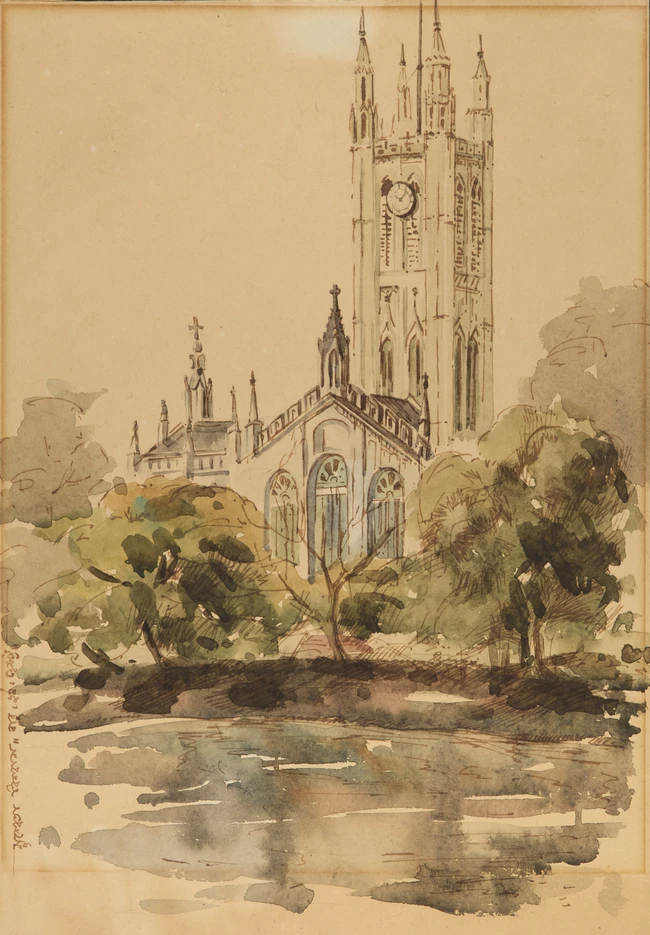 Calcutta school, 20th centuryTwo Calcutta scenes,
watercolour on paper, signed in Bengali...