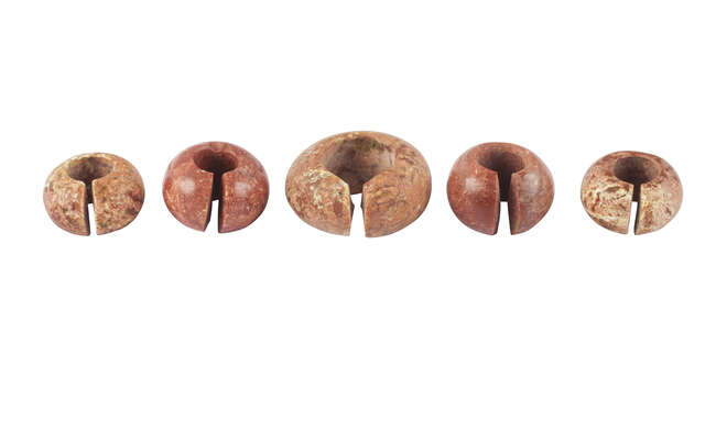 
	
		A group of five large Egyptian jasper and carnelian rings New Kingdom, C. 1550-1070 BC,...