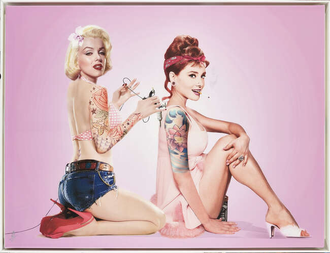 
	
		JJ Adams,
		British b.1978-
		 
		Hello Boys, 2013;
		 
		hand embellished mixed media...