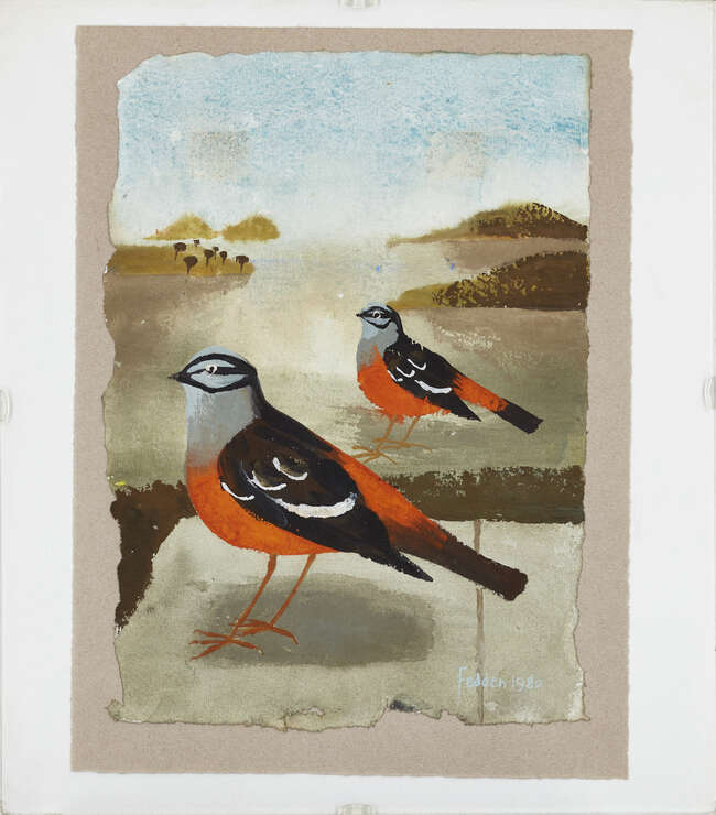 
	
		Mary Fedden OBE RA RWA, 
		British 1915-2012 - 
		 
		Sand Buntings, 1982; 
		 
		