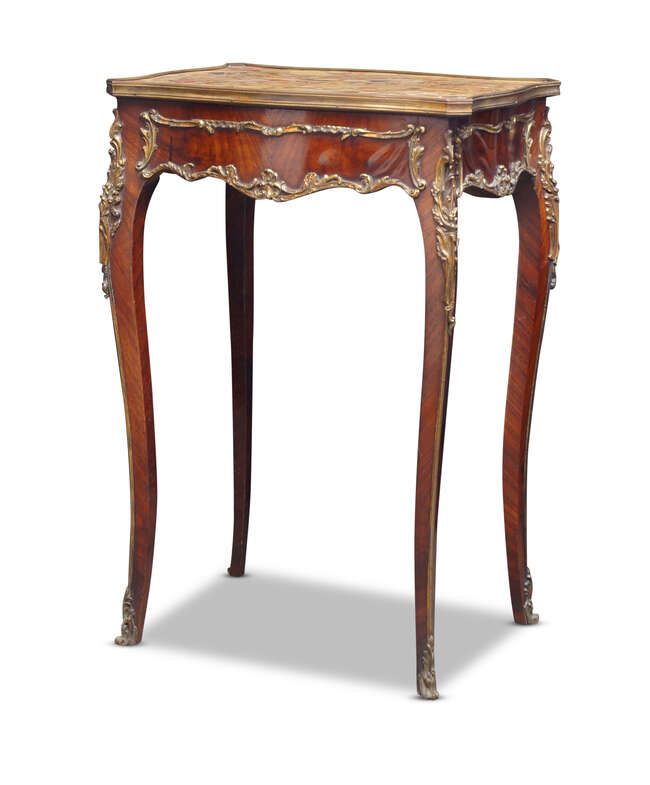 
	
		A Louis XV style kingwood and gilt metal mounted side table, late 19th century, the...