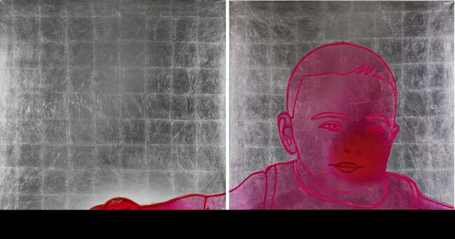 
	
		Uta Elv, 
		German b.1961- 
		 
		Mitternachtskind, 2005; 
		 
		acrylic, silver leaf...