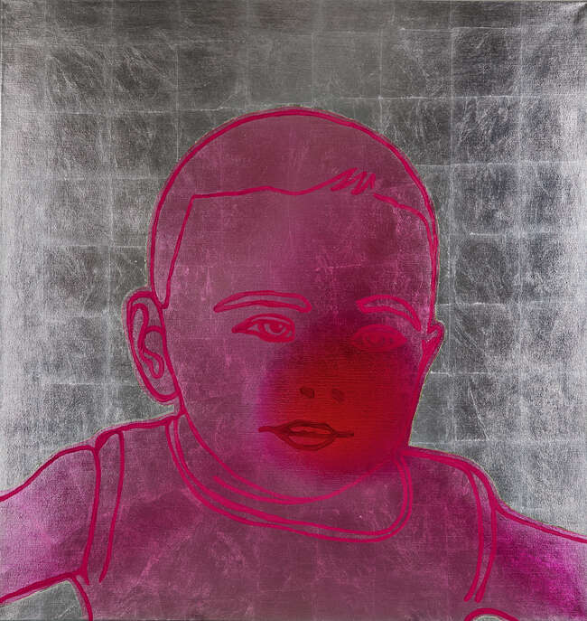 
	
		Uta Elv, 
		German b.1961- 
		 
		Mitternachtskind, 2005; 
		 
		acrylic, silver leaf...
