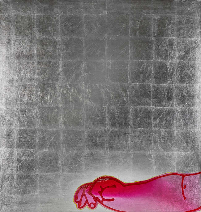 
	
		Uta Elv, 
		German b.1961- 
		 
		Mitternachtskind, 2005; 
		 
		acrylic, silver leaf...