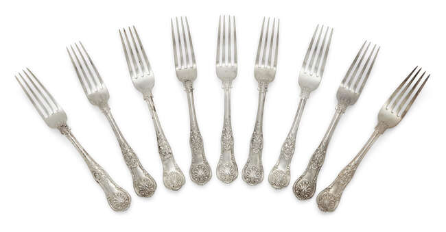 
	
		A set of Victorian Queen&#39;s pattern table forks, London, c.1855, Elizabeth Eaton,...