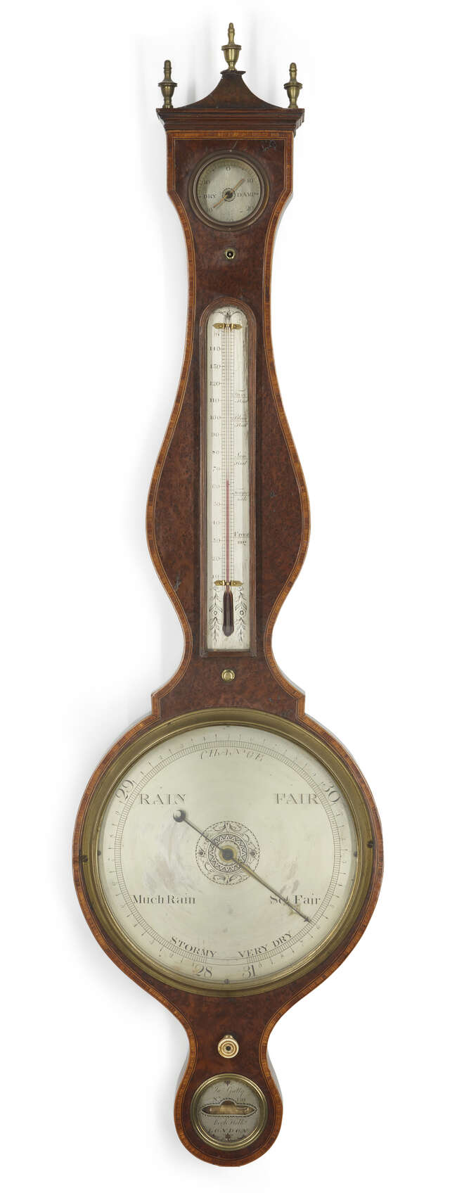 
	
		A George III burr-yew wheel barometer, by James Gatty, London, c.1800, the case with...