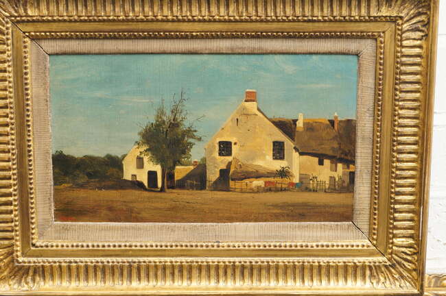 
	
		Follower of Théodore Rousseau, 
		French 1812-1867- 
		 
		Study of a cottage with...