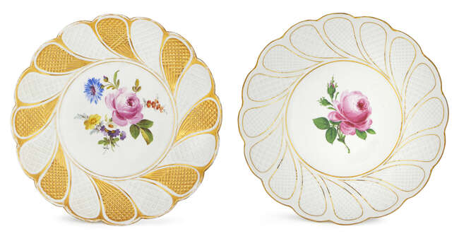 
	
		A Meissen porcelain cabinet plate, late 19th century, decorated to the centre with floral...