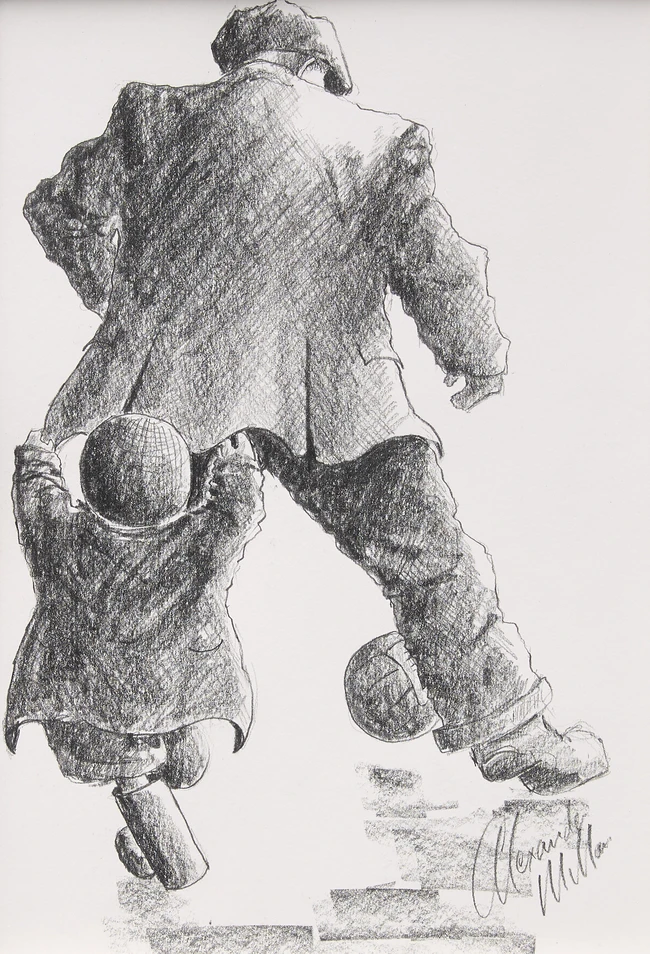 Alexander Millar, British b.1960- Playing Football With Dad;pencil drawing on wove, signed, 