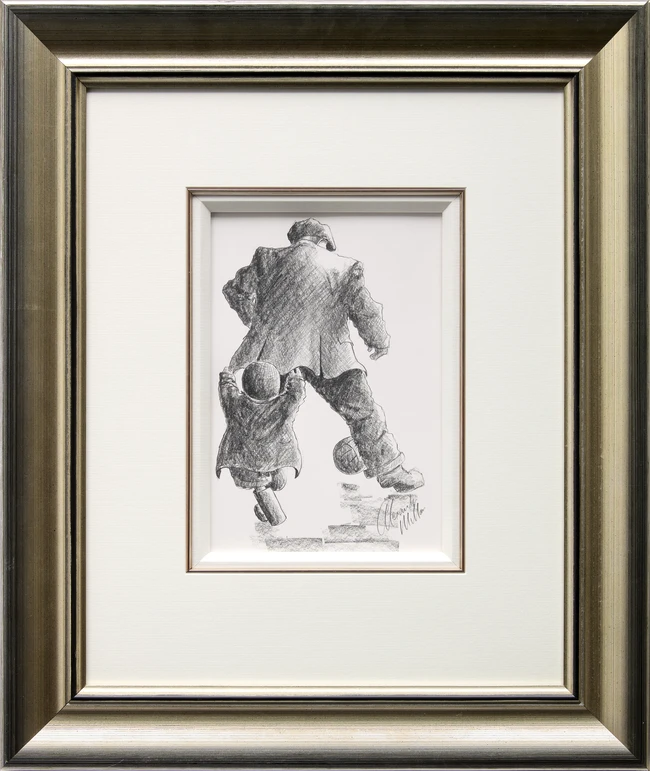 Alexander Millar, British b.1960- Playing Football With Dad;pencil drawing on wove, signed, 