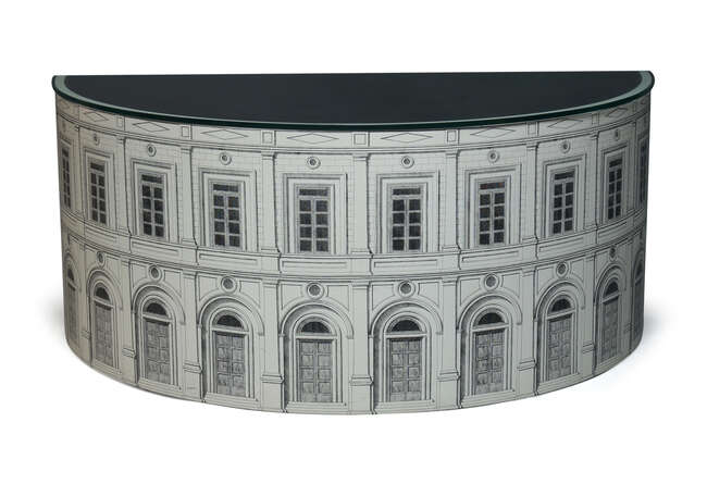
	
		Piero Fornasetti (Italian 1913-1988), an Amphitheater low table    
		c.1980, applied...