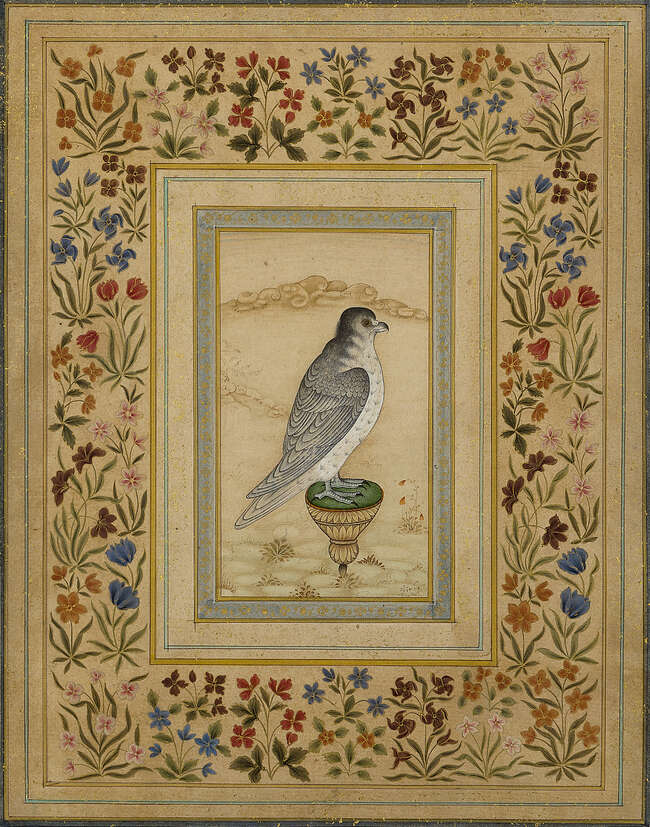 
	
		A pair of Mughal-style modern paintings of birds, India, 20th century, opaque pigments on...