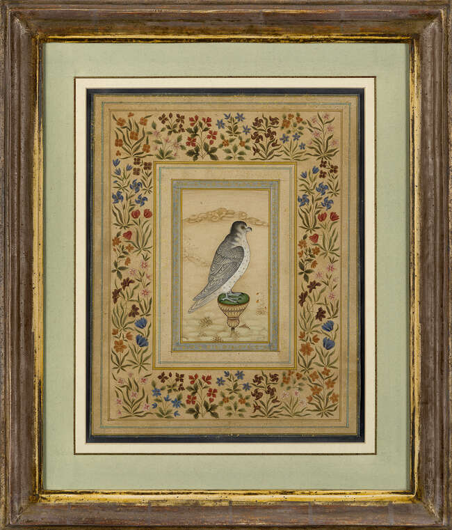 
	
		A pair of Mughal-style modern paintings of birds, India, 20th century, opaque pigments on...