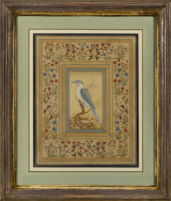 
	
		A pair of Mughal-style modern paintings of birds, India, 20th century, opaque pigments on...