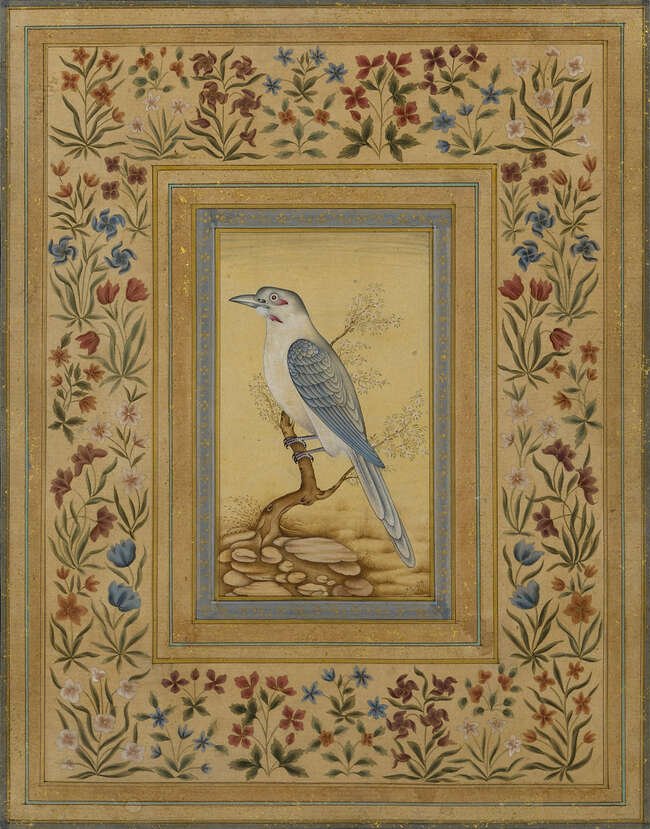 
	
		A pair of Mughal-style modern paintings of birds, India, 20th century, opaque pigments on...