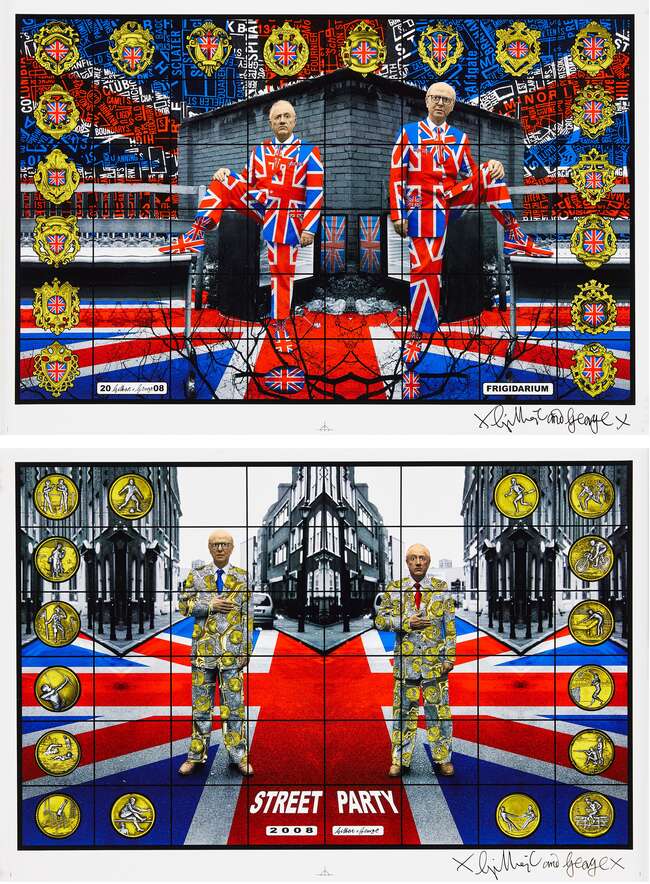 
	
		Gilbert & George, 
		British b.1943 & b.1942-
		 
		Frigidarium and Street Party,...