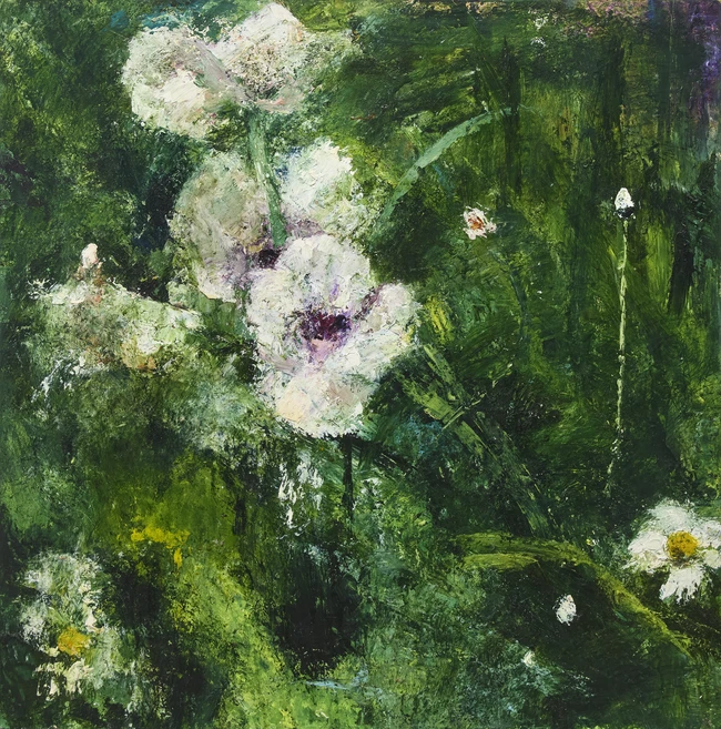 Jenny Jones, British b.1949 - Two paintings including 'Alliums, 2003'; oil on board, signed,...