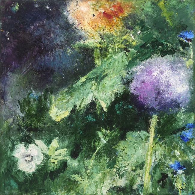 Jenny Jones, British b.1949 - Two paintings including 'Alliums, 2003'; oil on board, signed,...