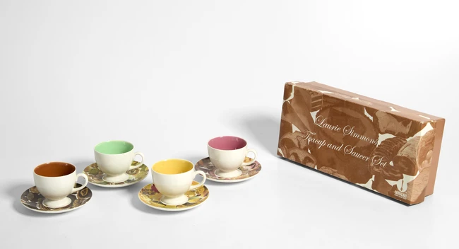 Laurie Simmons, American, b.1949- Teacup and Saucer set; 4 ceramic cups and scaucers, 