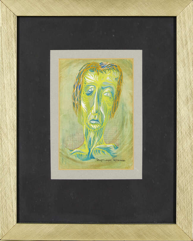 
	
		Tom Phillips RA, 
		British b.1937- 
		 
		Portrait of a man, 1963; 
		 
		gouache,...