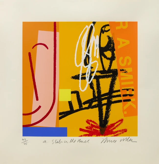 Bruce Mclean, British b.1944- A Stab in the Back; screenprint in colours on wove, signed,...