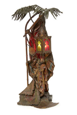 
	
		An Austrian cold painted bronze lamp by Bergman
		Late 19th Century, foundry mark for...