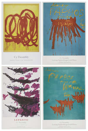 Cy Twombly, American 1928-2011, four posters advertising exhibitions at the Gagosian...