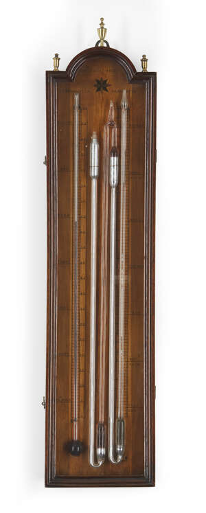 
	
		A George III mahogany double barometer, by Domenico Sala, late 18th century, the glazed...