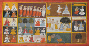 
	
		An illustration from a Bhagavata Purana series, Malwa, 18th century, opaque pigments on...