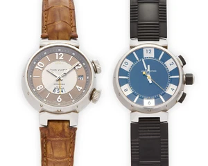 A lot of two Louis Vuitton stainless steel wristwatches with boxes and papersAutomatique GMT...