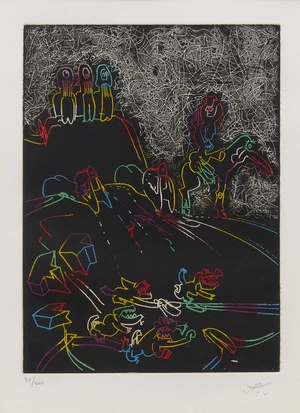 Roberto Matta, Chilean 1911-2002, 
El Verbo America, 1988; 
etching with aquatint in colours on Arches paper, signed and numbered 71/100 in pencil, image: