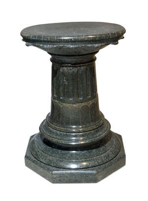 
	
		A verde antico pedestal, late 19th/early 20th century,  the oval shelf above foliate...
