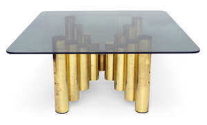 
	
		Designer Unknown, 
		 
		Coffee table with tubular supports, circa 1970, 
		Brass,...